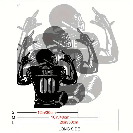 Custom American Football Player LED Metal Wall Art - Personalized Name Sports-Themed Home Decor, High-Quality Metal Wall-Mounted Gift for Father’s Day, Christmas,